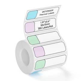 DETONGER Thermal Labels Self-Adhesive Label Sticker Paper for 2 Inch Thermal Label Printers, Ideal for Home Tag/Office/Small Business/Name Tag/Organizing Use-1.97"x0.6" (50x15mm) 380Pcs/Roll