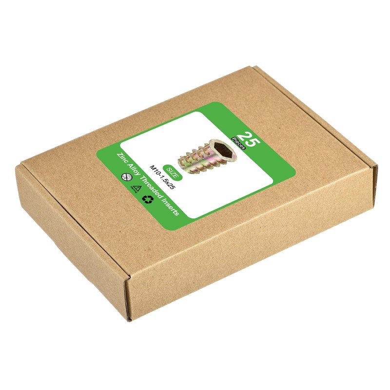sourcing map 25Pcs Threaded Inserts, M10-1.5x25 Zinc Alloy Hex-Flanged Nut