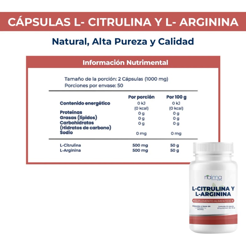 L- Citrulina L- Arginina 500mg500mg Por Porcin 500 Cps Sin