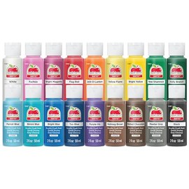 Apple Barrel Juego de pintura acrílica para manualidades, perfecto para artes y manualidades, 2 onzas líquidas cada uno, 18 colores mate surtidos, 18 