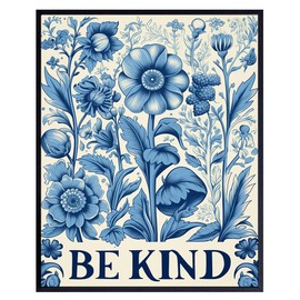 Be Kind Wall Decor - Cute Wall Decor for Women - Aesthetic Room Decoration - Living room Picture - Shabby Chic Print, Inspirational Artwork - positive Art - Garden Art, Blue Bedroom Picture