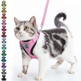 PUPTECK Cat Harness and Leash Set Escape Proof Reflective Cat Walking Harness Adjustable Soft Breathable Mesh Vest for Small Pets, Light Pink, M