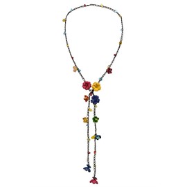 AeraVida Chic Multicolor Daisy Floral Mix Stone Genuine Leather Lariat Wrap Necklace