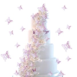 40 piezas de decoración de cupcakes de mariposa rosa de tamaño mixto, arte hueco en 3D, decoración de cupcakes, baby shower, boda, aniversario, fiesta de cumpleaños para niños, decoración de pared