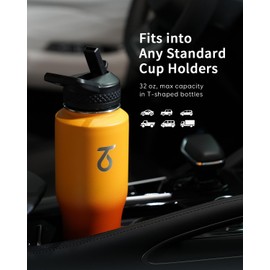 Trebo 32oz Insulated Water Bottle that Fits in Cup Holder, Stainless Steel Bottles Tumbler Double Wall Metal with Straw Spout Lids,Travel Flask with Paracord Handle, Sweat Proof Keep Cold &Hot,Orange