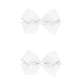 Wee Ones Girls 2 Pack Grosgrain Hair Bows with Plain Wrap Centre on a Wee Stay No Slip Clip, Mini, White