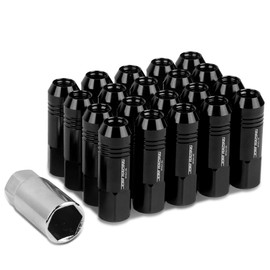 DNA MOTORING LN-ZTL-9022-15-BK 20Pcs M12 x 1.5 Aluminum Alloy Open End Wheel Lug Nuts w/Deep Drive Extension, 20mm OD/60 H, Black