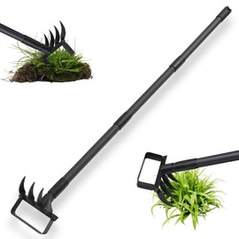 FreshFarm Garden Hoe and 4 Tines Rake 2-in-1 Garden Tool for Weeding, Garden Cultivator with 62.6" Adjustable Long Handle Heavy Duty Weed Puller Stirrup Hoe for Ditching, Seeding, Loosening Soil