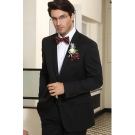 HISDERN Bow Ties for Men Red Bow Tie Self Tie Stripe Bowtie Handkerchief Set Adjustable Formal Tuxedo Black Polka Dot Bowties & Pocket Square Wedding