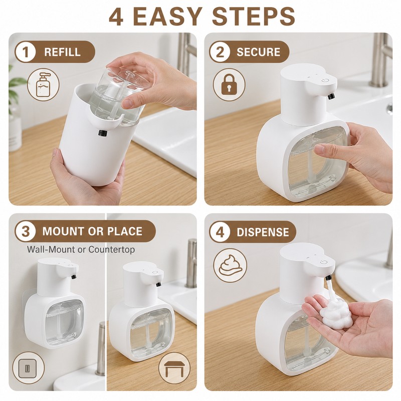Automatic Foam Soap Dispenser, 500ml Touchless Rechargeable Pump