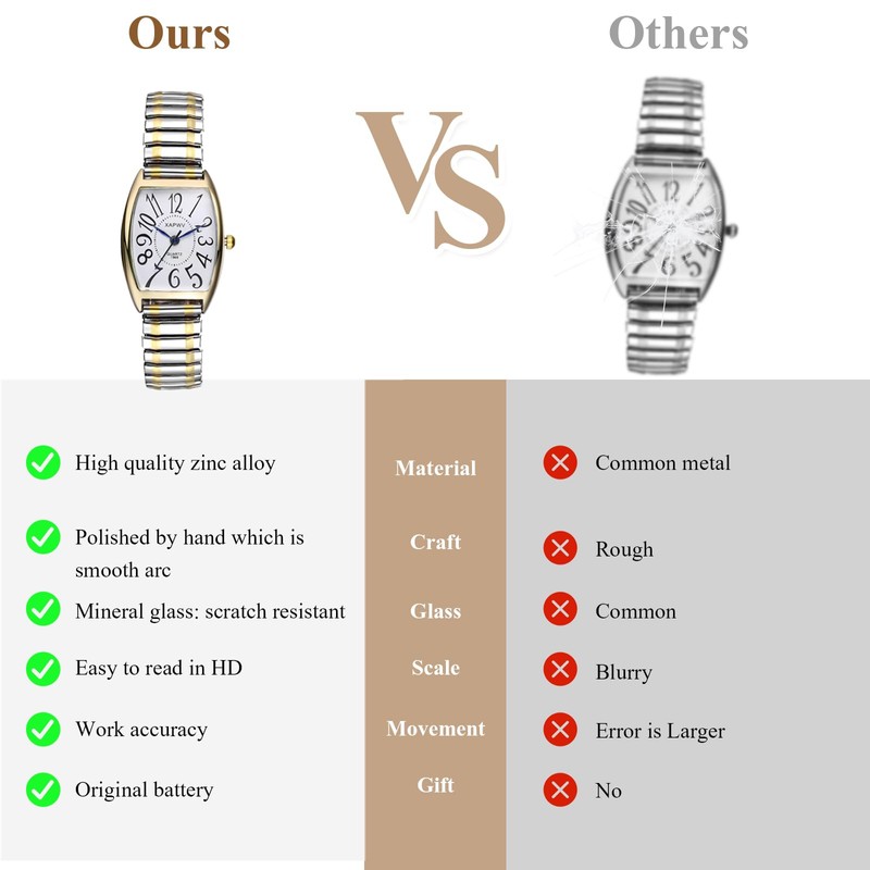 Oidea Elastic Strap Watch for Women: Gold Silver Rectangular Women's
