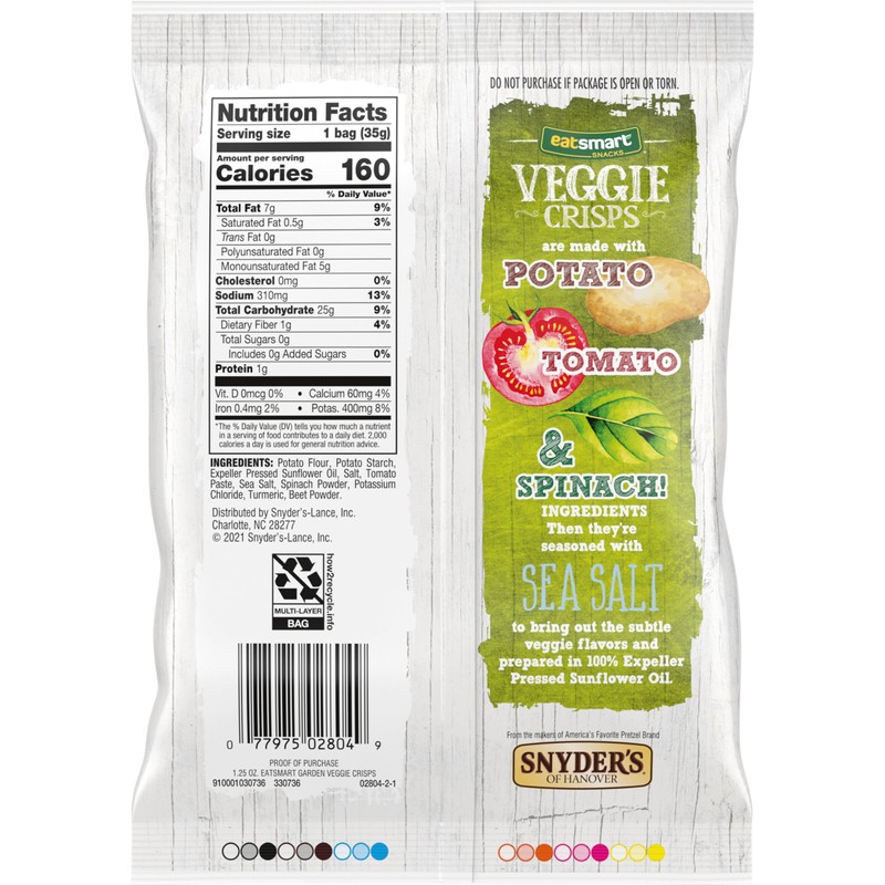 Eatsmart Snacks, Veggie Crisps with Sea Salt, 1.25 Oz (Pack