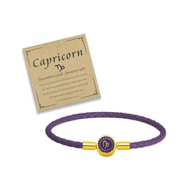 Aktully Zodiac Signs Spirit Bracelet 12 Constellation Leather Bracelet 12 Color Constellation Bracelets Zodiac Guardian Bracelet Birthday Jewelry Gift for Women Men (Capricorn)