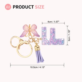 SUIKIHUM Initial Letter Keychains, (10.5cm/4.13" Mini Letter Butterfly KeyChain) Resin Tassel Pendant Car Keychain for Wallet Handbags Backpack, Purple (F)