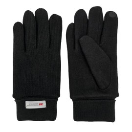 HILLSHADE Men's Wool Blended Knit Glove with Thinsulate Fleece Lining Turnover Cuff, Black, Large