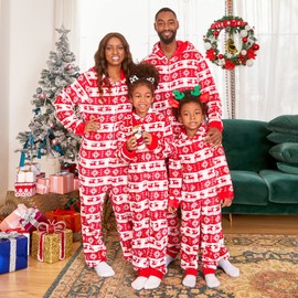 PopReal Christmas Pajamas for Family Onesies Plus Size and Dog, Matching PJs Hoodie Sleeper Snowflake Plush Cozy Warm Red