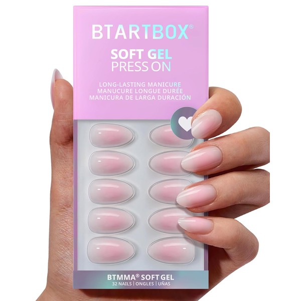 BTArtbox Press On Nails Short - Pink Ombre Almond Press