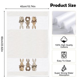 EYUZXDA 2pcs Easter Kitchen Towel Set,Stripe Rabbit Bunny Eggs Dish Towels,18x26 Inch Easter Decorations Hand Towels