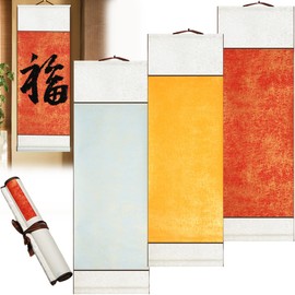 CHSG 3PCS Blank Hanging Scroll, 32 x 95cm Chinese Calligraphy Paper, Handmade Paper, Batik Gilt Hanging Scroll for Writing, Drawing, Calligraph, Solid Wood Shaft Head, Strong and Durable