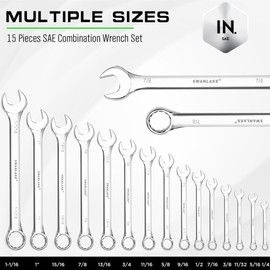 SWANLAKE GARDEN TOOLS 15-Piece SAE Wrench Set, V Notch Premium Combination Wrenchs Set, SAE 1/4" to 1", Max Torque, 12-Point, Chrome Vanadium Steel, with Storage Rack