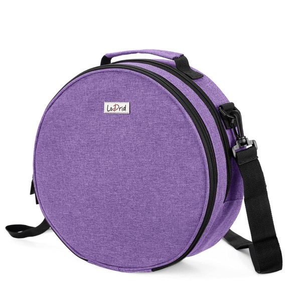 LoDrid Cross Stitch Bag, Round Double-Layer Embroidery Project Storage Bag for Storing Cross Stitch Kits and Embroidery Kits with Handle and Shoulder Strap, Purple (Bag Only)