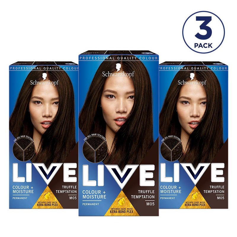 Schwarzkopf Live Colour + Moisture Brown Hair Dye, 3 Pack