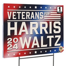 16"x12" 'Veterans for Harris Walz 2024' Yard Sign with Stakes, Double Sided Political Yard Sign for Democratic Party (Design 2)