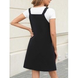 CUPSHE Women's V Neck Wide Straps Pockets Sleeveless A Line Mini Overall Dress Black, XL