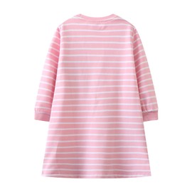 GOTHLETIC Toddler Girls Long Sleeve Dress Casual Dog Cartoon Appliques Striped Jersey Dresses Littler Girl Fall Winter Dresses (1728-5T)