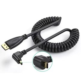 Komost Micro HDMI to HDMI Coiled Cable - HDMI to Micro HDMI, Male to Male, 4K 60Hz 1080P 3D Audio Return for GoPro Hero 7, Raspberry Pi 4 (Down)