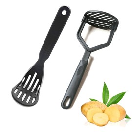 Pack of 2 Potato Masher, Kitchen Masher, Hand Chopper Kitchen Tool for Potatoes, Sweet Potatoes, Avocado, Beans, Large, Robust Mashing Tool (Black)