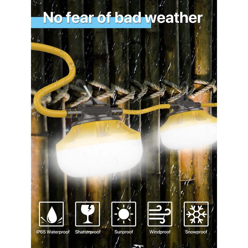 HYPERLITE Construction String Lights: 50FT 5 Bulbs Work Lights with
