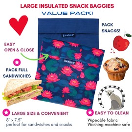Yumbox Reusable Sandwich & Snack Bags (2-Pack) Large size, Eco-Friendly, BPA-Free, Water-Resistant, Easy-Wash, Easy Touch and Pull Closure, Wide Opening (Navy and Lotus)