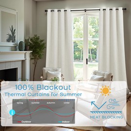 Mrs.Naturall 102 Inch Curtains Long 2 Panels Set,Blackout Linen Black Out Modern Farmhouse Boho Thermal Curtains for Summer Bedroom Living Room,Cream Beige