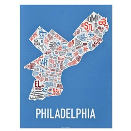 Ork Posters Philadelphia Neighborhoods Map Art Screen Print, Multi-Color, 18" x 24"