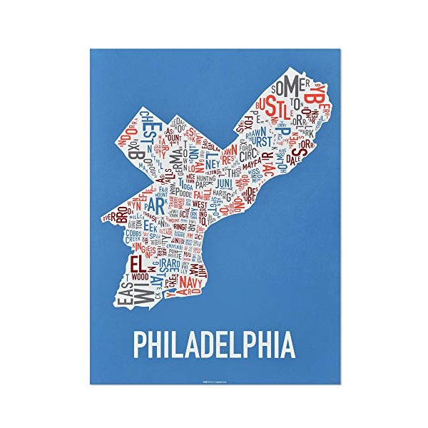 Ork Posters Philadelphia Neighborhoods Map Art Screen Print, Multi-Color, 18"