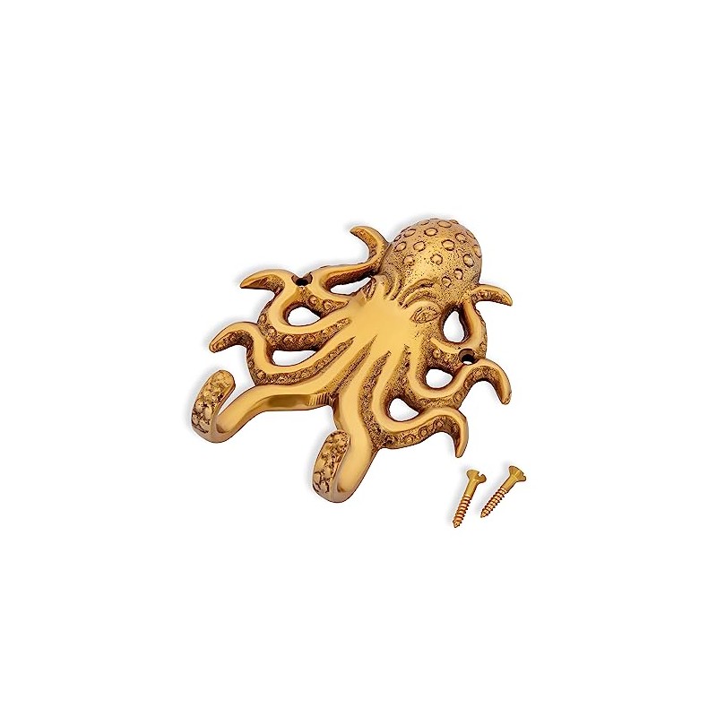 NKlaus Double Hook Octopus Antique Brass 12.5 x 9.5 cm