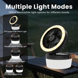 XDTIME Solar Camping Fan Rechargeable Camping Light, Folding Solar Powered Fan for Outdoors, Portable utdoor Lights with USB Output for Camping Tent, Mountain, Emergency (Black)