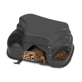 Litewoo Reptile Hide Cave Habitat with Feeder Bowl Sun Terrace for Lizards Spiders Snakes Insects Scorpion Hermit Crab Geckos（Black）