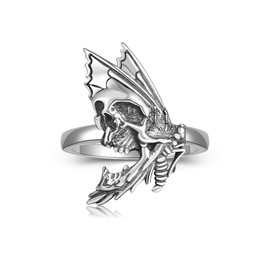 URONE Skull Moth Ring Sterling Silver Death Head Moth Ring Gothic Moth Jewelry Gifts for Women Men (7)