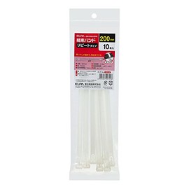 ELPA KBR-N200010(WH) Cable Ties 7.9 inches (200 mm) Repeat Type Tensile Strength 48.7 lbs (22.2 kg) Pack of 10 Weather Resistant
