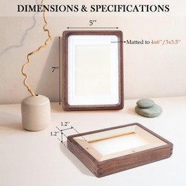 LAUBO2 Wooden 5x7 Picture Frames Matted to 4x6 / 3.5x5, Natural Black Walnut Wood Photo Frames with Mat Brown