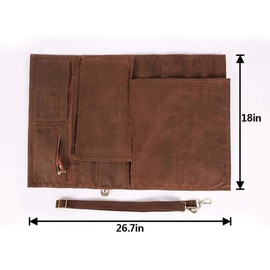 Chef Knife Roll Bag,Heavy Duty Waxed Canvas Chef Bag for Kitchen Knife with Leather Shoulder Strap,Knife Bags for Chefs Professional,Knife Bag Roll Pouch Can Hold Knife Up to 18’’ (Brown)