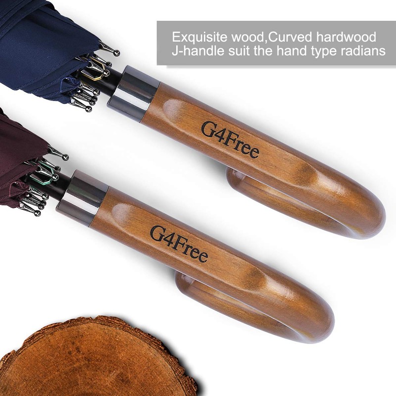 G4Free 52/62inch Wooden J Handle Golf Umbrella Windproof Classic Stick