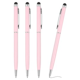 PATIKIL Ballpoint Pen with Stylus Tip, 4Pcs 2 in 1 Slim Metal Black Ink 1.0mm Medium Point Stylus Pen for Touch Screens Office Desk, Pink