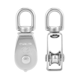 QWORK QWORK? 12PCS M25 Singe Pulley Block, 304 Stainless Steel 360 Swivel Pulley Wheel Roller for ?6mm Wire Diameter, Loading 35kg/77lbs