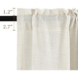 CUCRAF Kitchen Curtains True Linen 2 Panels W 26 X L 24 Light Beige Short Lightweight Rod Pocket Small Window Cafe Curtain for Bedroom Living Room