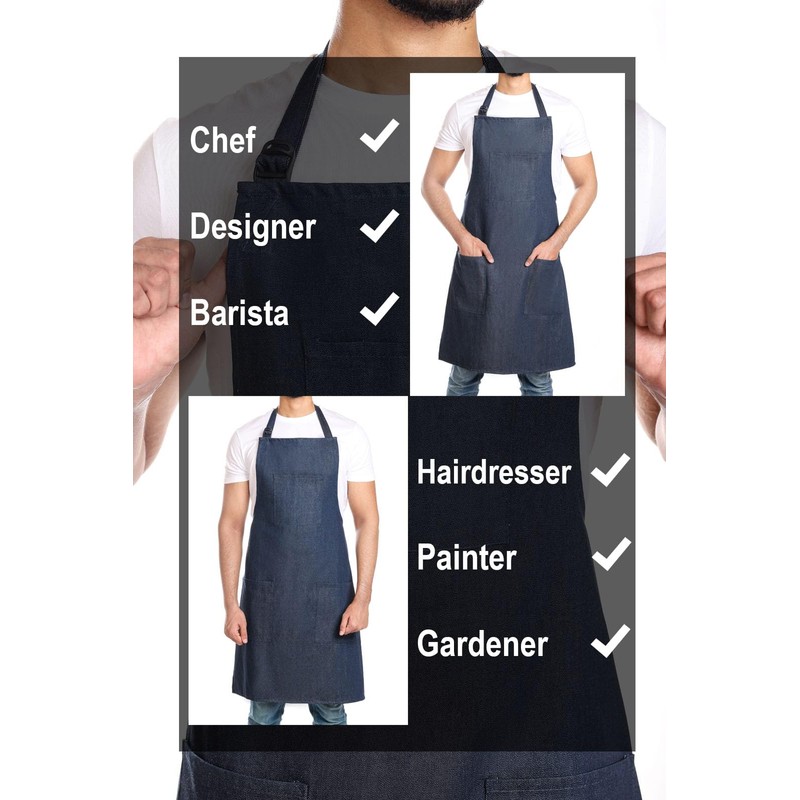 DOVORTEX Denim Apron 100% Cotton with 3 Pockets |Chef Apron