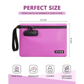 OZCHIN Smell Proof Bag with Combination Lock 10'' X 7'' Locking Bag PU Leather Waterproof Lockable Case Great Gifts Ideal (Deep Purple)