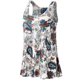 Ymmchy Women's Tank Top with Integrated Bra Vests Stretch Loose Fit Sleeveless Tops S-XXXXL, White - Lotus Flower, 4XL